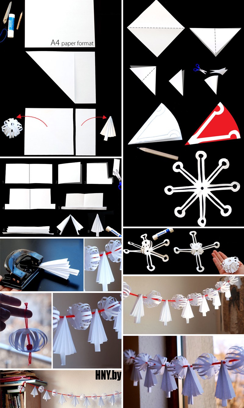 Гирлянда оригами на новый год: елки и шары из бумаги