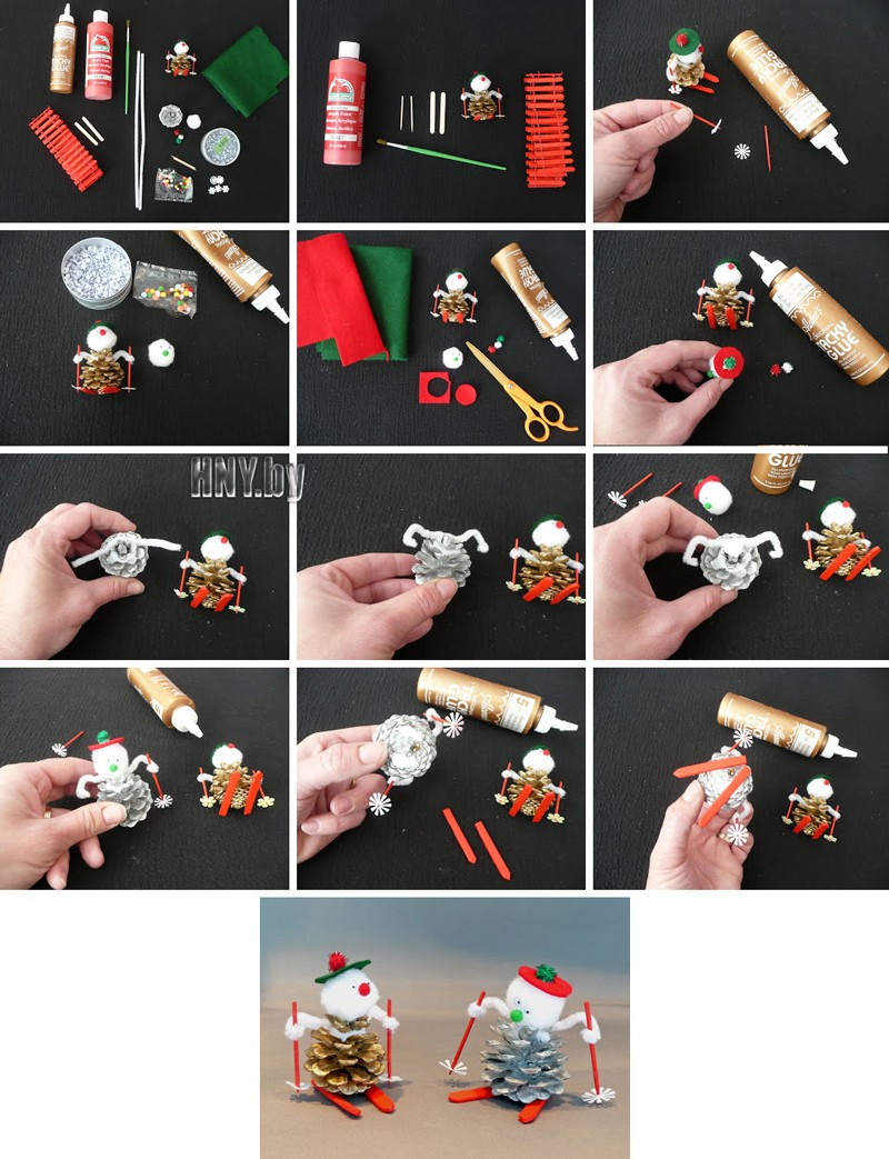 Новогодние поделки из шишек: схема снеговика своими руками