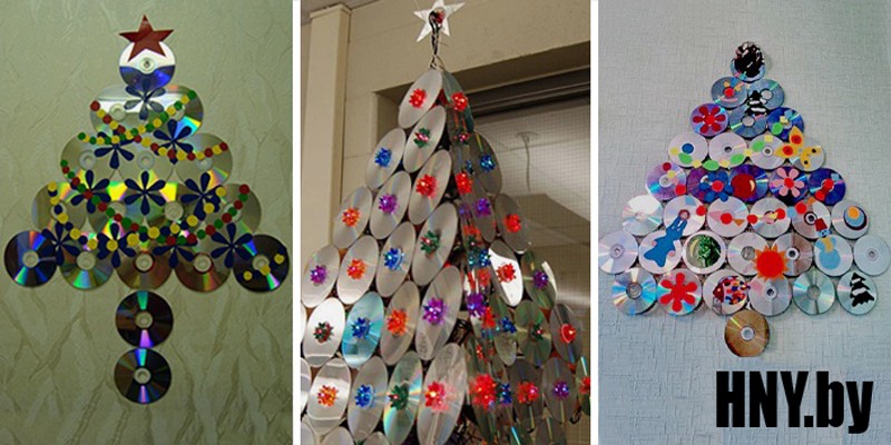 Делаем новогоднюю елку из подручных материалов: поделки на новый год из ненужных дисков