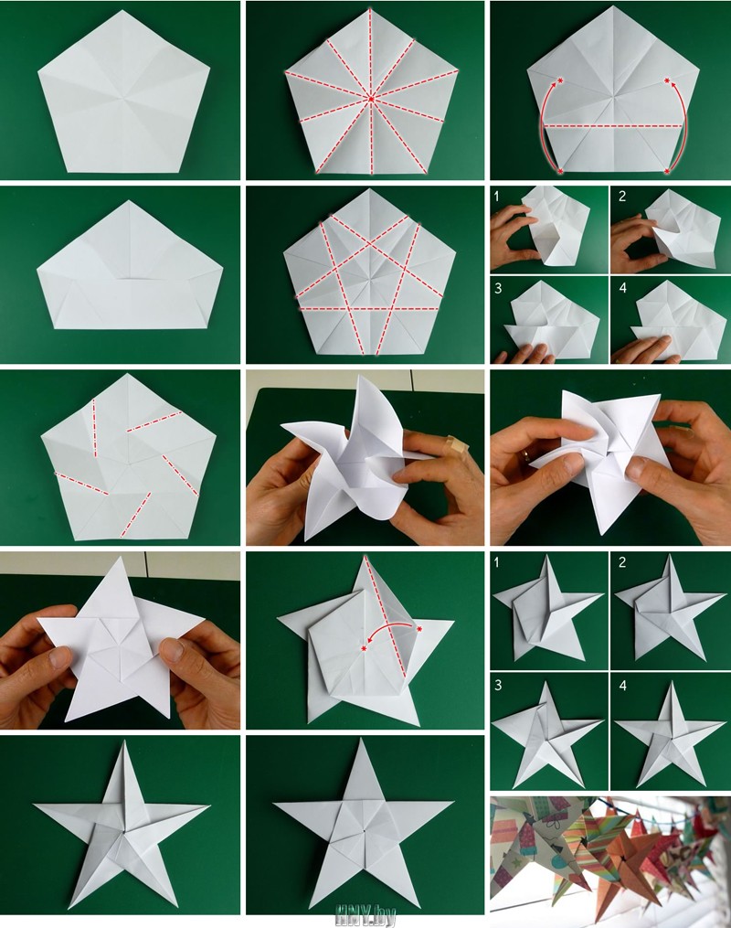 Новогодняя звезда оригами для украшения елки своими руками