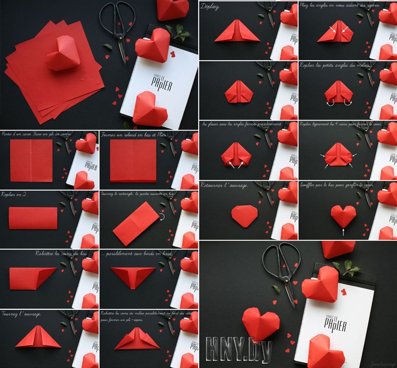 Объемные поделки из бумаги: схема оригами сердца своими руками
