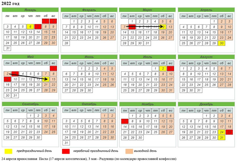 Календарь с переносами рабочих дней в 2020 году в Беларуси