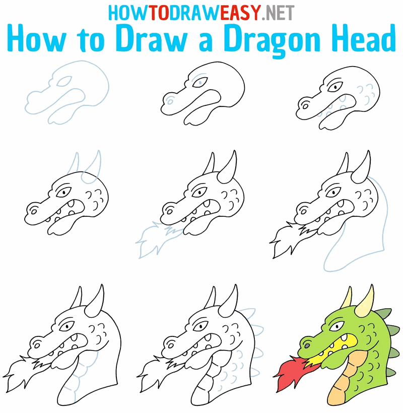 Как поэтапно нарисовать огнедышащего дракончика