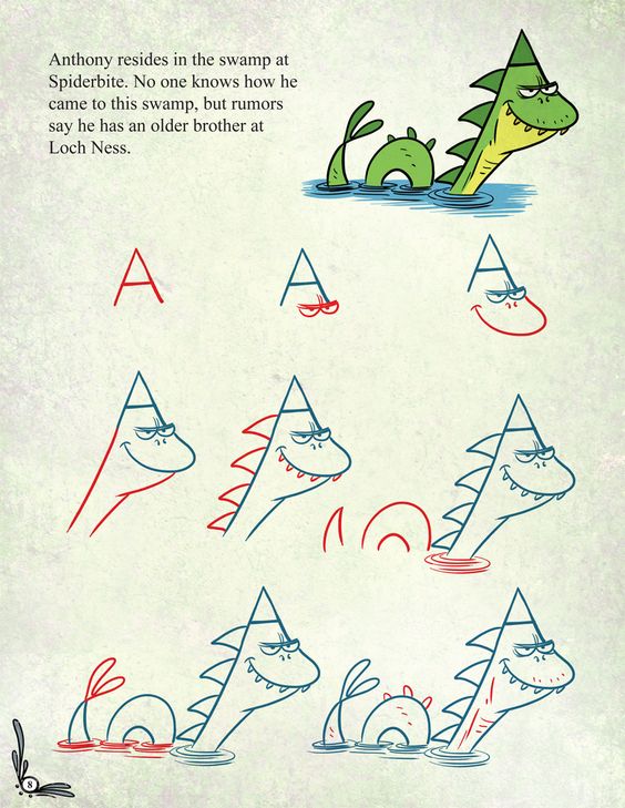 Рисуем дракончика с детьми из букв: поэтапная инструкция